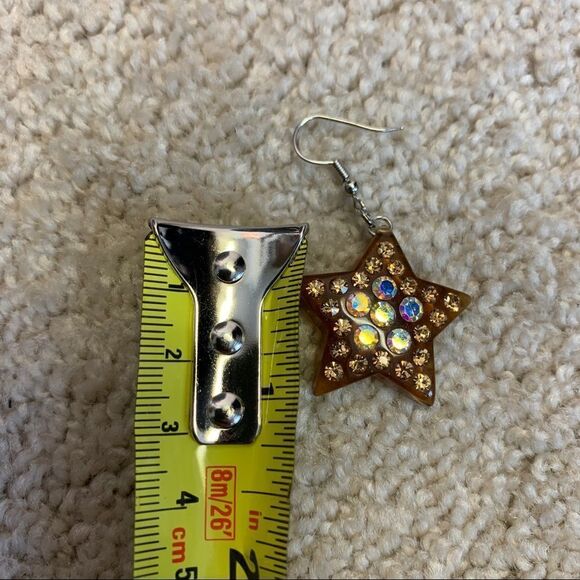 BROWN rhinestone embellished star earrings - Picture 5 of 11